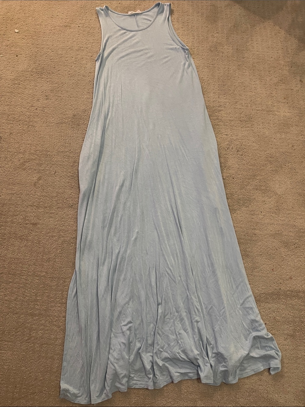 B sharp USA SMALL premium basic bamboo Blue Sleeveless Maxi Dress pockets slit